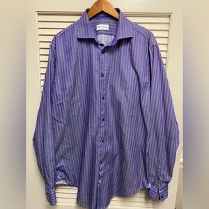 Robert Graham Dress Shirt 17 38/39 Tall (35 in. Sleeves) Purple Stripe Elegant